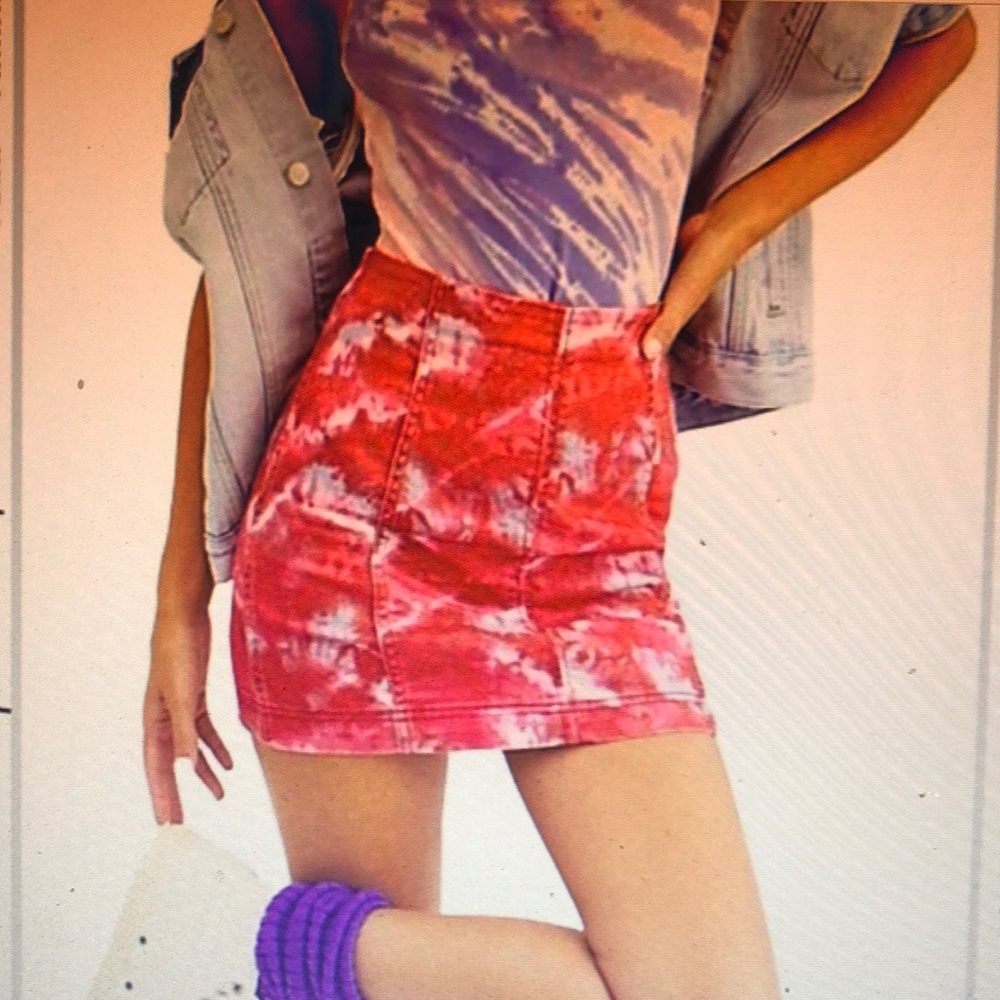 Free People Flamingo Flame denim red white skirt size 4